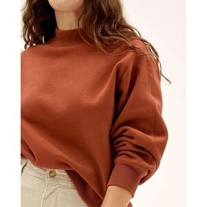 Everlane Sweatshirt Women XS Cocoa The ReNew Mock Neck Fleece Pullover S…